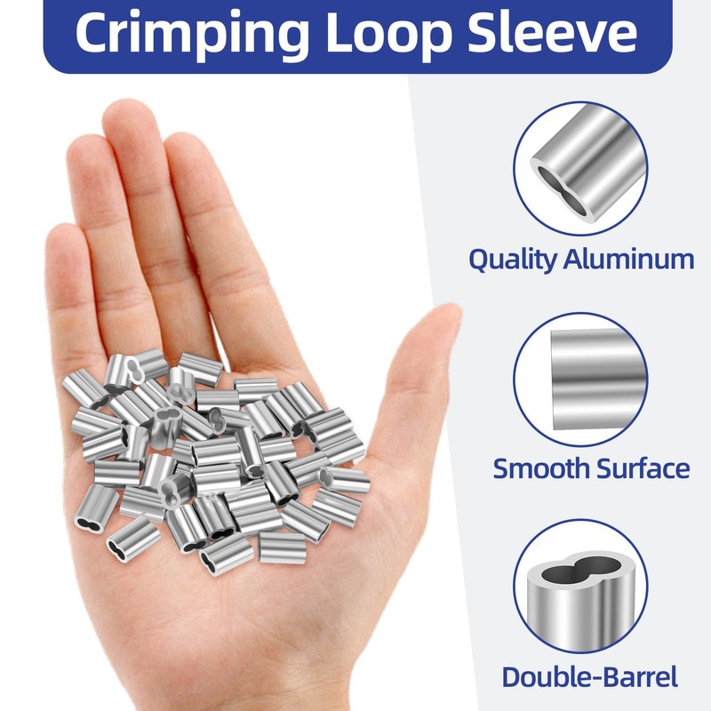 1/8"(3mm) Aluminum Crimping Loop Sleeve, Wire Rope Sleeve, Cable Crimps