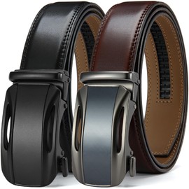 DOOPAI Men's Leather Ratchet Belts 2 Pack Adjustable Click Belt Set for Dress & Casual, Custom Fit 1 3/8" (35mm) -Trim to Fit