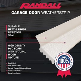 Randall Manufacturing Co., Inc | Garage Door Weatherstrip Door Seal | V-37 | 7 Feet | Dual Vinyl | for Top or Sides | White | for All Types of Garage Doors | Seals Out Drafts | Easy Installation