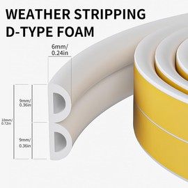 Weather Stripping Door Seal,D-Type Self Adhesive Foam Weather Stripping,Insulation Weatherproof and Soundproof weatherstrip,Collision Avoidance Rubber Seal Strip for Windows/Doors. (9mm*6mm*33Ft)