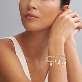 HZMAN Gold Bracelets for Women 14K Gold Beaded Bracelets Stackable Bracelets for Women Layer Charm Bracelet