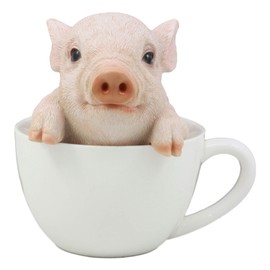 Ebros Gift Adorable Babe Pink Teacup Pig Figurine 5.25" Tall Realistic Animal Collectible Design Decor Statue with Glass Eyes Country Farm Whimsical Pigs