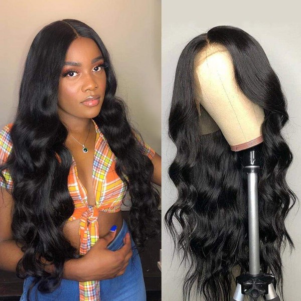 Amella Hair 13x4 Lace Front Wigs Human Hair Pre Plucked with Baby Hair 130% Density Body Wave Wigs Brazilian Hair Lace Front Wig for Women Natural Black (22inch 13X4 Lace Wigs)