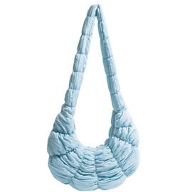 MZE JPLAN Trendy Croissant - Bolsos cruzados acolchados para mujer, grandes acanalados, de nailon y bolsos, ligeros, Azul-cielo, Small, Chica