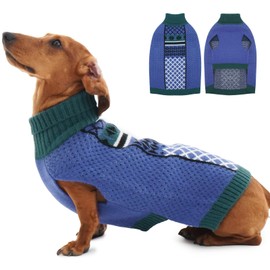 IKIPUKO Medium Dog Sweater, Fall Turtleneck Sweater with Leash Hole, Thick Knit Pullover for Cold Weather Christmas Sweaters for Medium Dogs Girl Boy Dachshund, Blue M