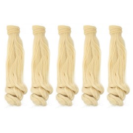 PATIKIL 20CM Doll Hair Wigs, 5 Pcs High Temperature Silk Curly Wig Hair Extension Accessories for Doll Hair Making Kit DIY Handmade, Light Yellow-Gray