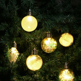 Encham Pack of 12 Christmas Baubles Illuminated Christmas Tree Baubles LED Clear Transparent Baubles Christmas Pendant Christmas Tree Decoration Christmas Ornaments Christmas Decoration