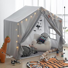 Play Tent, Large Playhouse Tent Indoor, Play House  Tent Castle Tent for Girls Boys, Play Cottage - Color: grey