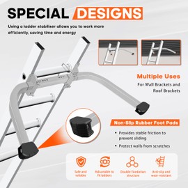 VONLX Aluminum Ladder Stabilizer Accessory for Roof Gutters with Wrench, Heavy Duty Extension Ladder Accessory, Wing Spread Wall Ladder Support/Wall Ladder Hook with Non-Slip Rubber Backing Pad