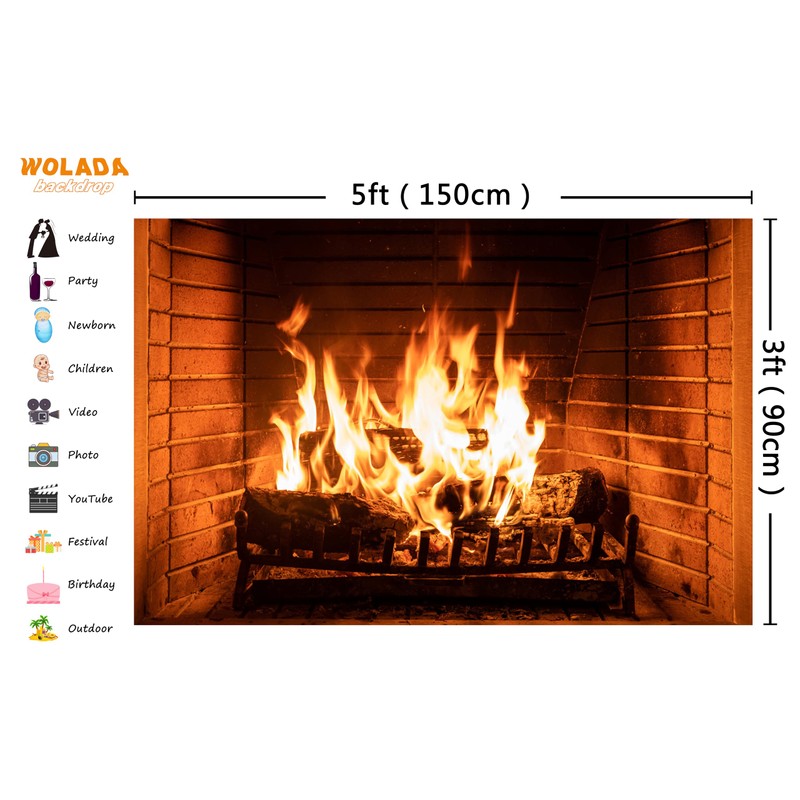 WOLADA Christmas Fireplace Backdrop Fire Backdrop Bonfire Backdrop Burning Firewoods