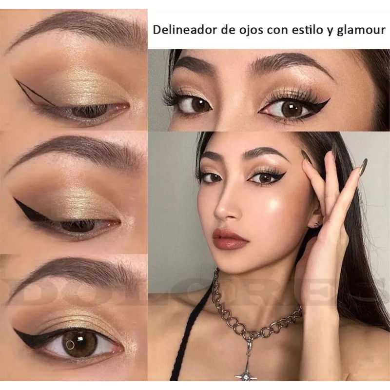 Delineador Ultra Resistente Agua Negro+sello Delineador Ojos Negro