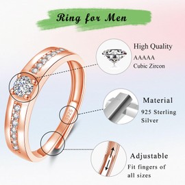 Kamise Silver Couples Ring for Men and Women, 925 Sterling Silver Partner Rings with Cubic Zirconia, Adjustable Promise Engagement Ring, Wedding Ring, Simple Open Wedding Rings Band Ring with Gift