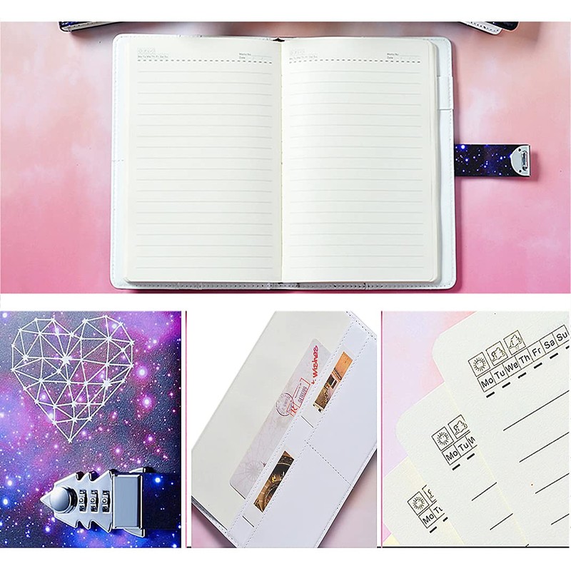 LinYesh Creative Leather Password Notebook, Galaxy Starry Sky Design Password