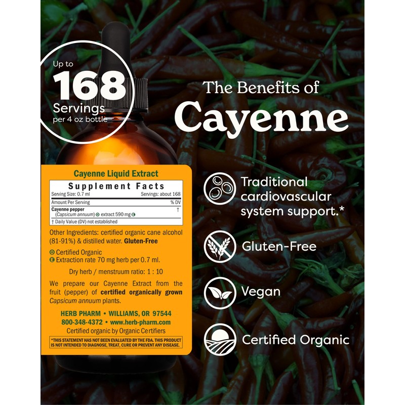 Herb Pharm Certified Organic Cayenne Liquid Extract for Cardiovascular and