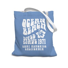 SZERE Blue Beach Preppy Canvas Tote Bag for Women, Preppy Tote Bag, Aesthetic Tote Bag, Summer Tote Bag，Ocean Beach Wild Wave 1971 Surfing memory California, Trendy Gifts for Women Teens Teen Girls