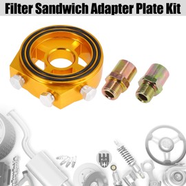 X AUTOHAUX Universal Car Aluminum Alloy Oil Filter Cooler Sandwich Thread Plate Adapter Oil Cooler Yellow M20x1.5 3/4-16UNF
