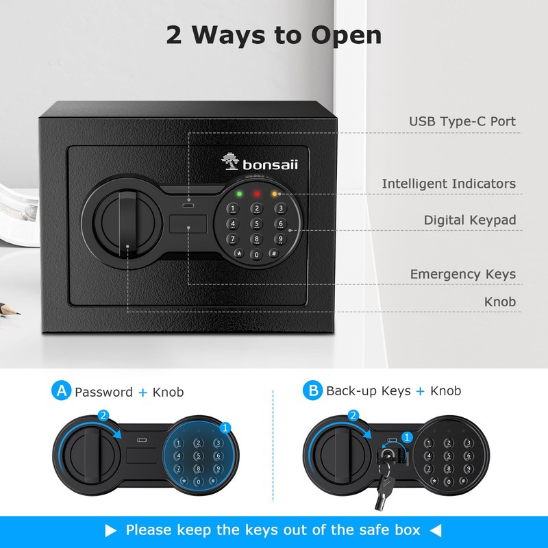 Bonsaii Safe Box with Electronic Keypad, Steel Security Lock Box