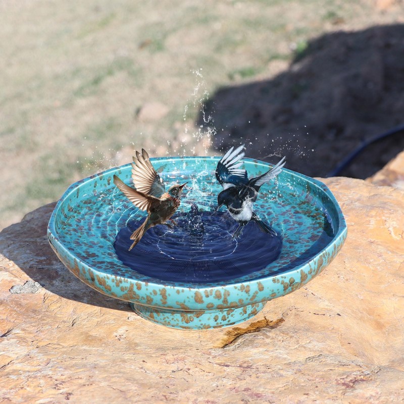 Solar Fountain Ceramic Bird Bath,Bird Bath for Ourside,Outdoor Fountain Bird