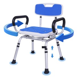 Swivel Shower Chair: 400 lbs Heavy Duty Shower Chair for Elderly Disabled Injured - Height Adjustable Shower Stool with Arms & Back - Non-Slip Rotating Shower Bench Seat for Tubs (Dark Blue)