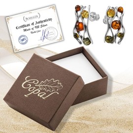 Amber and Sterling Silver Stud Earrings - Gift Boxed, Sterling Silver