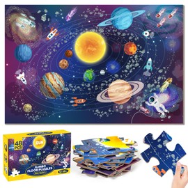 Solar System Floor Puzzle for Kids - 48 Pieces Large Solar System Jigsaw Puzzles for Kids 3-5, Toddler Learning Preschool Educational Toys 12 Months+, Perfect Birthday Christmas Gifts for Boys Girls