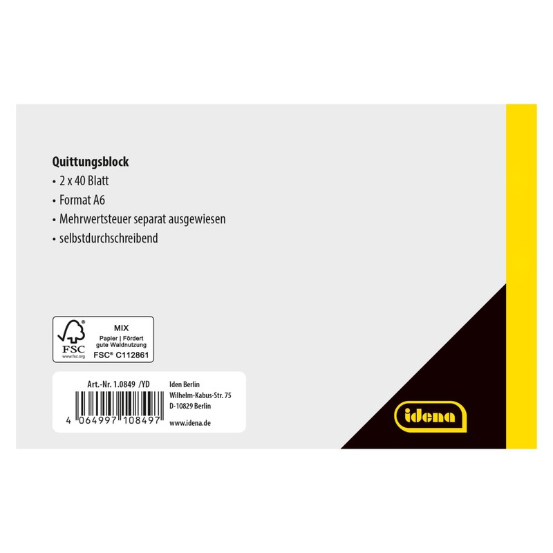 Idena 10849 Receipt Pad with Duplicate DIN A6 2 x