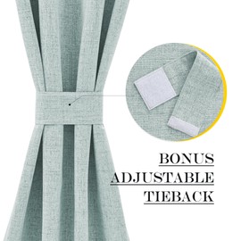 NICETOWN Farmhouse 100% Blackout Door Curtains, Elegance French Linen Door Shade for Privacy, Window Covering for Bedroom Living Room, Seafoam Green, 25 inch x 64 inch Long, 1 Panel