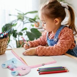 Wisplye Plush Unicorn Notebook Set for Children, A5 Notepads for Girls, Private Diaries with Lock and Keys, School Travel Notepad with Multicoloured Pen, Pencil Case Purse