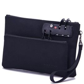 Money Bag with Lock, Double layer Men & Women's Locking Accessories Pouch, Bank Bag, Passports, Notary Supplies, Valuable StoragBag,CashBag and Zipper NotaryBag with Lock