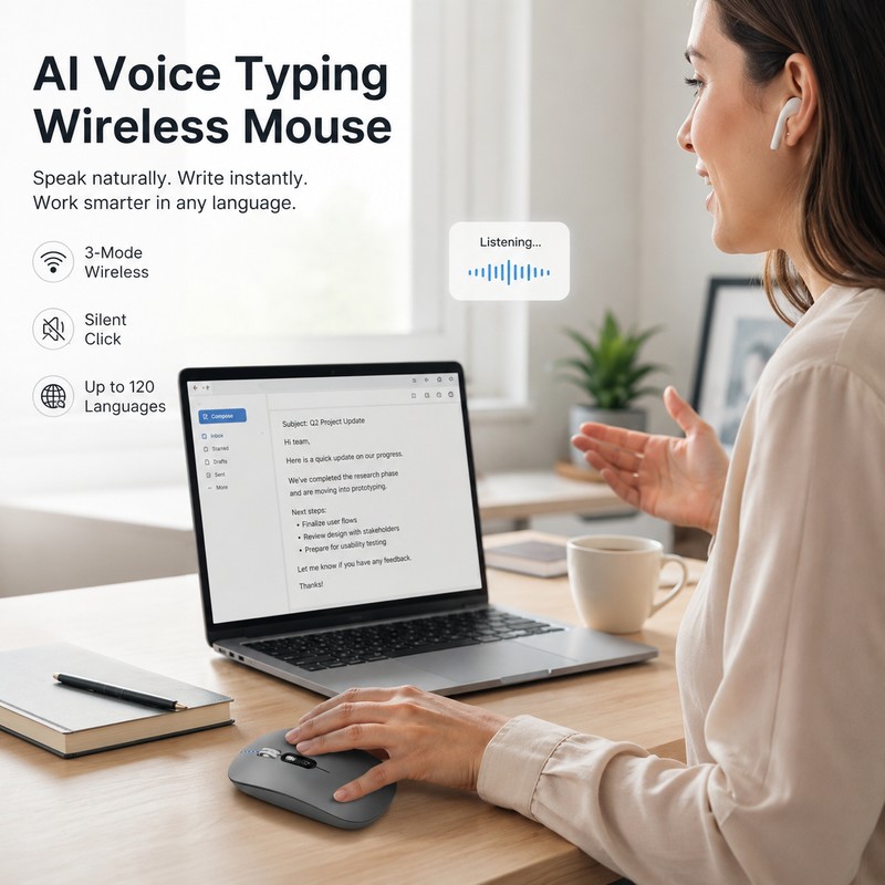 Smart AI Voice Typing 3-Mode Wireless Mouse Supports 120 Languages