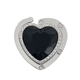 Wrapables Heart Shaped Purse Hook Hanger with Rhinestones, Black