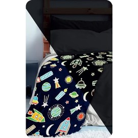Giggles & Bubbles Boys Girls Glow in The Dark Throw Blanket and Matching Mat or Kids Print Throw Blanket Warm Super Soft Plush Fleece 120 x 150 cm