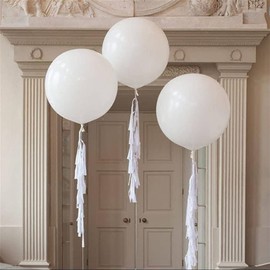 Pack of 6 Giant Balloons, White, Large, Extra Large Balloons, XL, 90 cm, Large Balloons, Black Giant Balloons, Round Balloons, Large Balloons for Birthdays, Festivals, Wedding, Event Decorations