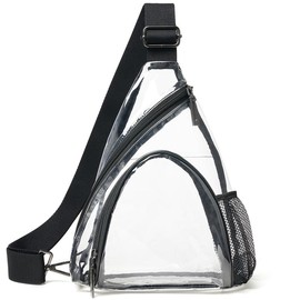 LATMAP Clear Bags Stadium Approved Crossbody Sling Bag Fanny Pack Backpack Purses for Women Men Handbag for Stadium Events Black Clear Sling Bag Gift - Color: Black-2