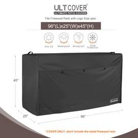 ULTCOVER Waterproof Firewood Racks Cover 8 Feet Heavy Duty Outdoor Logs Holder Stand Cover, Black