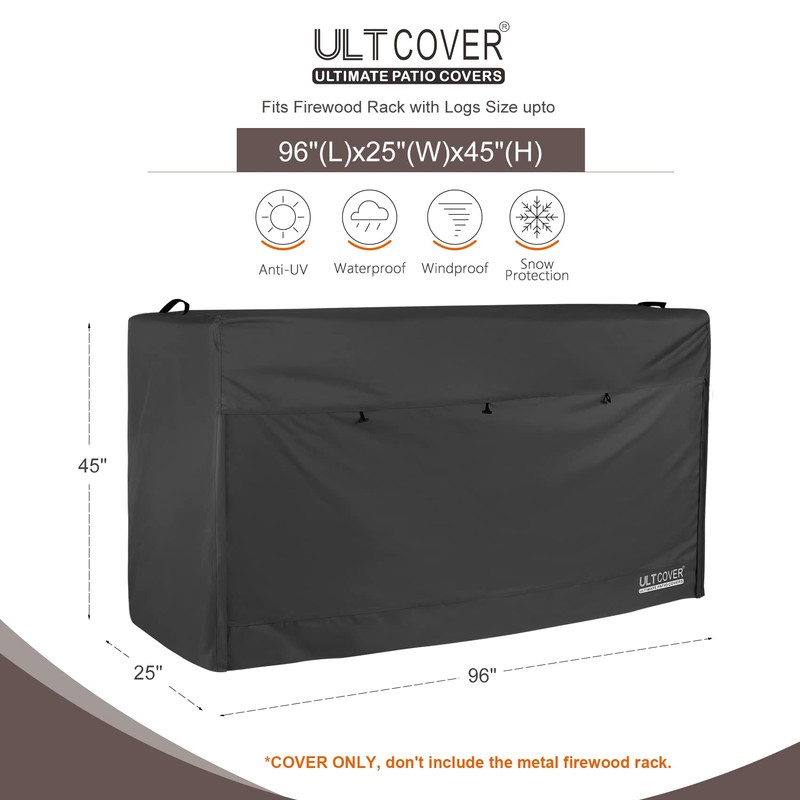 ULTCOVER Waterproof Firewood Racks Cover 8 Feet Heavy Duty Outdoor