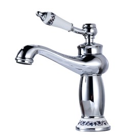 Ceramic Antique Brass Faucet Single Handle Blue White Porcelain Long Neck Faucet Durable Mixer Sink Tap for Home