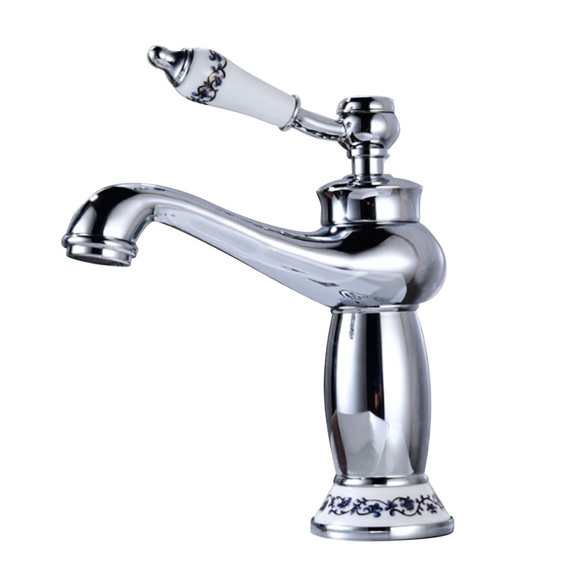 Ceramic Antique Brass Faucet Single Handle Blue White Porcelain Long