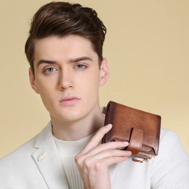 FANDARE Retro Men's Short Wallet with NFC Wallet Leather Wallet Money Clip Credit Card Holder Wallet with 18 Card Slots, brown, Retro
