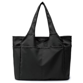 MAYMOONER Black Tote Bag for Women,Large Ladies Handbag,Multi-pocket Top Handle Shoulder Bag for Work School Beach Gym