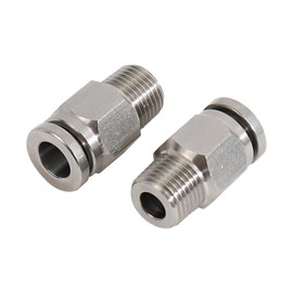 Jienk 2Pcs 304 Stainless Steel Male Straight 1/4" Tube OD x 1/8" NPT Thread Push to Connect Air Fittings, Pneumatic Push Lock Connector for Air Regulator Air Ride Air Horn Air Compressor