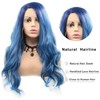 Long Wavy Blue Wigs for Women Dark Blue Ombre Highlight