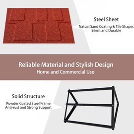 Fixed Metal Awnings 52 in W x 31 in H, Triangle Steel Frame with Tile Shaped Metal Awning for Door Entrance, Windows, Porches and Balconies (Red)