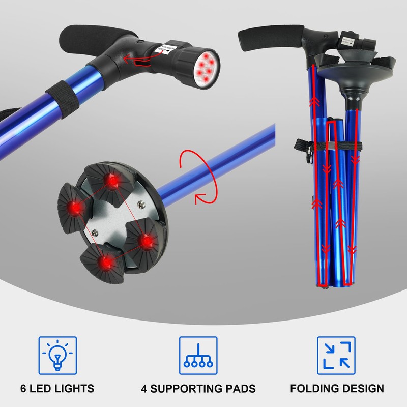 RUNZI Folding Cane with Led Light, Adjustable Canes and Walking