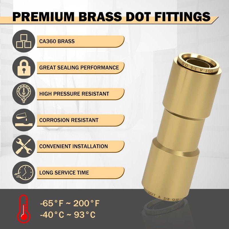 CheeMuii 6 PCS 3/8 Brass DOT Air Line Fitting Straight