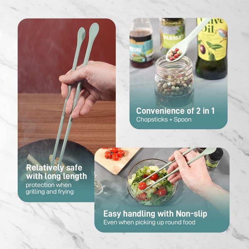 RECOHOME Premium Korean Silicone Cooking Chopsticks with Spoon Tip –