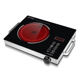 TOYOUSEA Portable Electric Stove 110V, 3500W Electric Hot Plate with Handle, Ceramic Infrared Countertop Burner, Knob Control Single Burner Electri Cooktop, Timer, Safety Lock