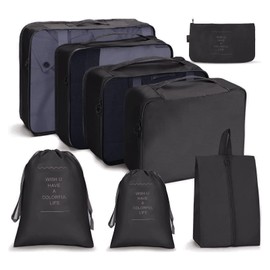 OSDUE Foldable Waterproof Packing Cubes, 8 PCS Travel Organiser Packing Bags Travel Luggage Packing Organizers with Shoe Bag for Clothes Suitcase Shoes