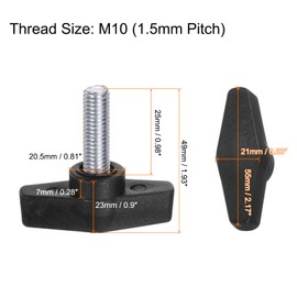 QUARKZMAN Pack of 4 Thumb Screws with T Wing Knobs, M10 x 25 mm, Plastic T-Head, Carbon Steel, 55 mm Threaded Bolts, Clamping Screw, Wing Screw, Grab Handles, Clamping Knob for Machine