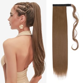 TESS Ponytail Extension, Brown, 66 cm, Medium Brown (#12W), Straight Braid Extension, Ponytail Hairpiece, 100 g, Long Hair Extension Braid